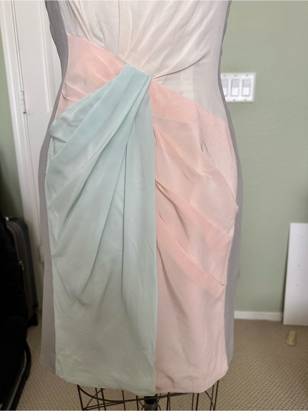 2000s Racerback Rebecca Minkoff Silk Pastel Colorblock drape Mini Dress